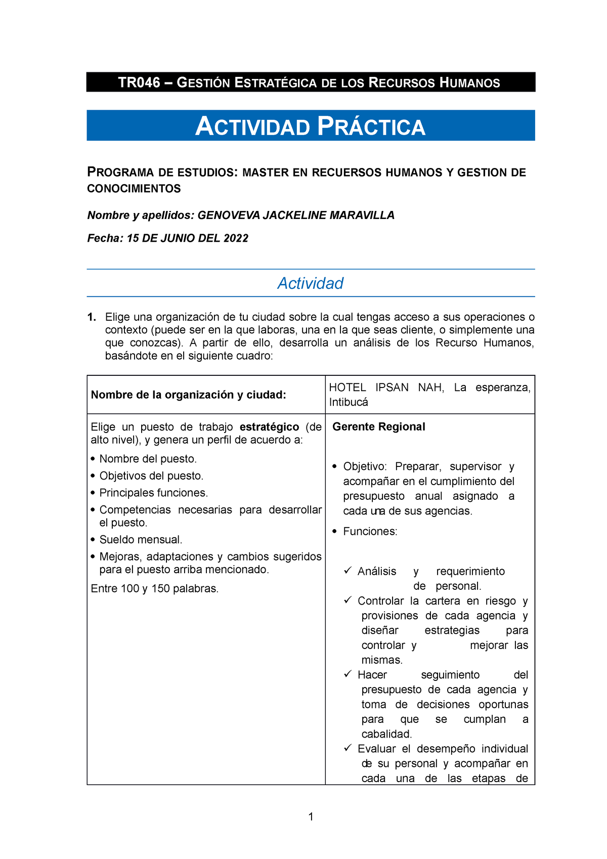 Tr046 Caso Practico Gestion De Rh Tr046 GestiÓn EstratÉgica De Los Recursos Humanos 8436