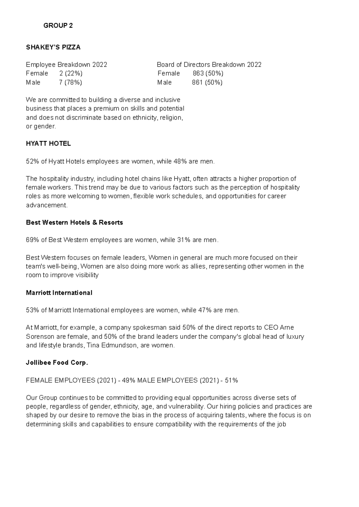 Group-2-1 - GROUP 2 SHAKEY’S PIZZA Employee Breakdown 2022 Board of ...