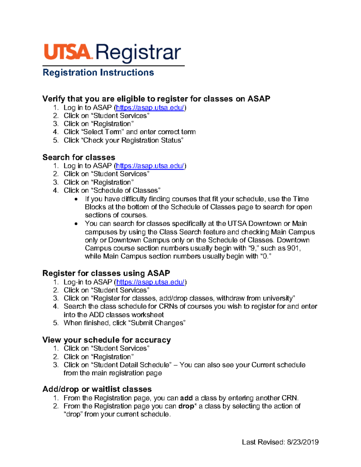 Reg instructions - utsa enroll - Registration Instructions Verify that ...