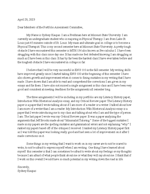 ENG 101 First Essay - ENG 100 - MSU - Studocu