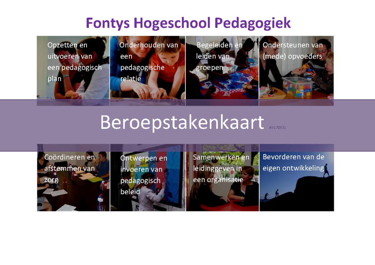 Beroepstakenkaart Voltijd pedagogiek - Fontys Hogeschool Pedagogiek