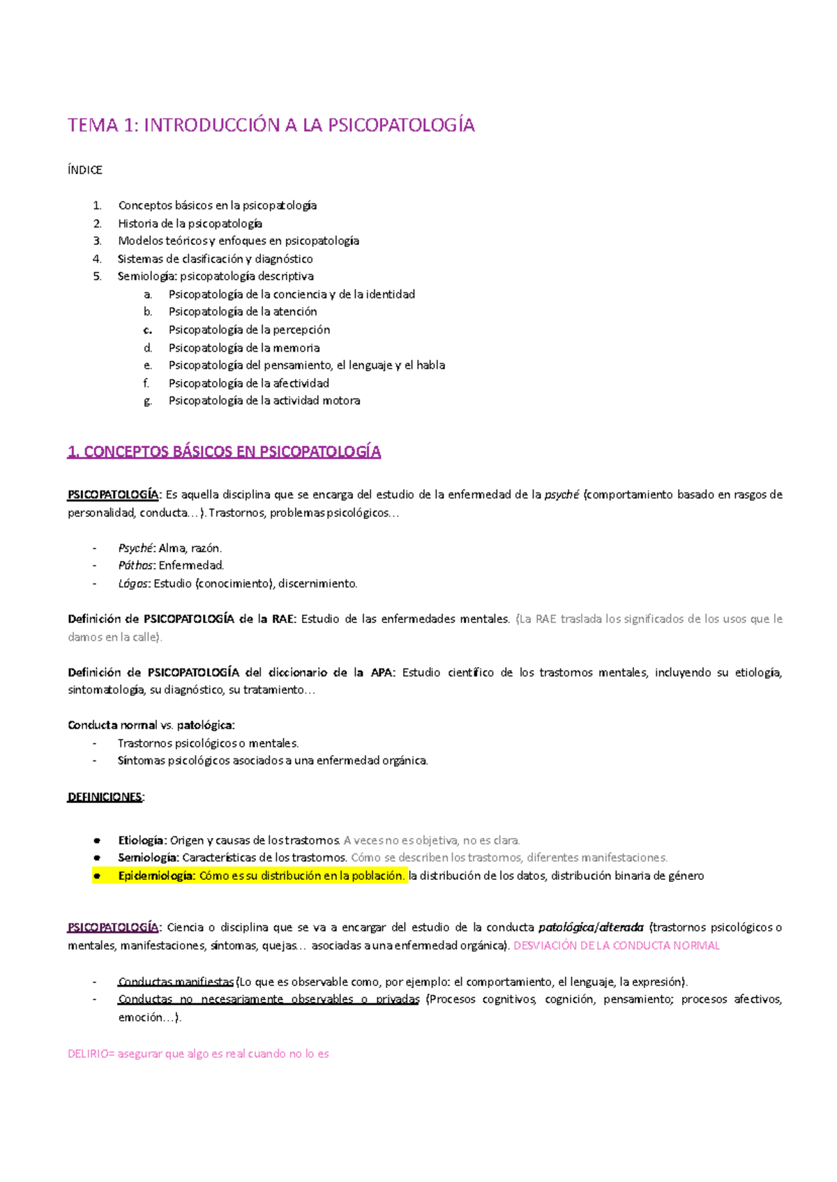 TEMA 1 Psicopato - Apuntes - TEMA 1: INTRODUCCIÓN A LA PSICOPATOLOGÍA ...
