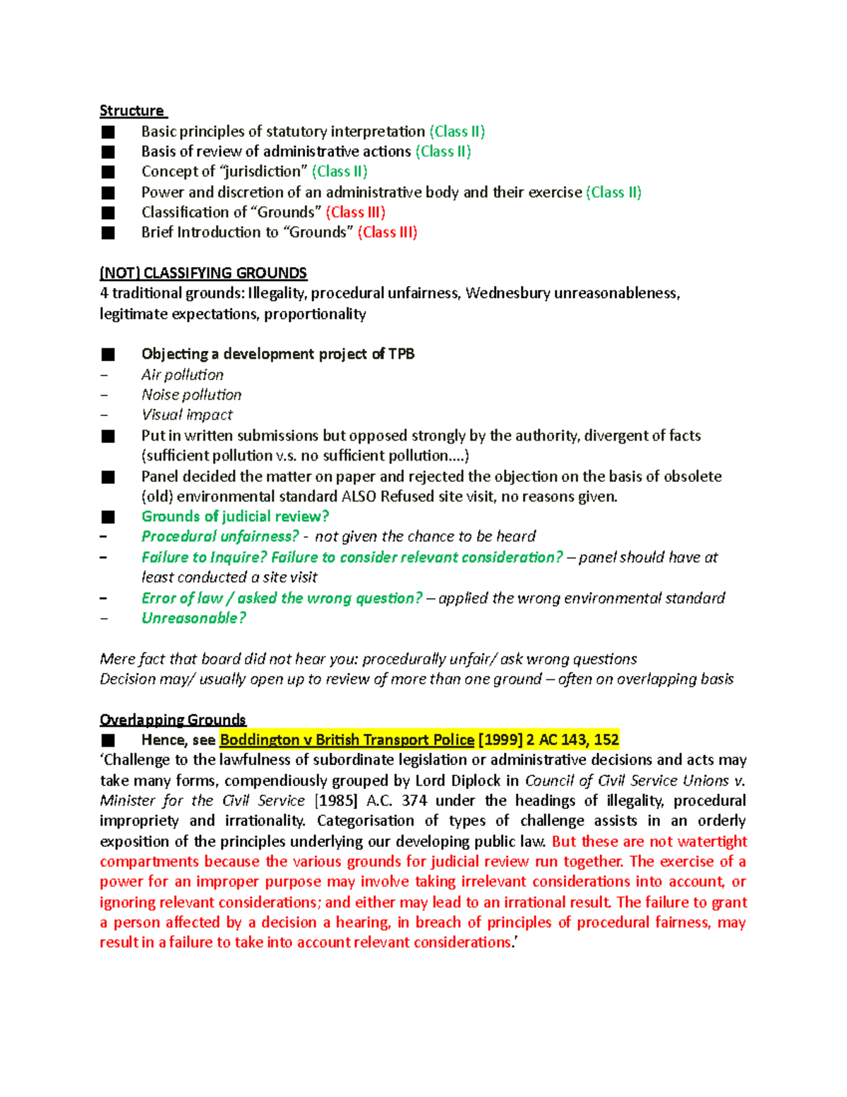 Lecture Structure Basic principles of statutory interpretation (Class II) Basis of review of