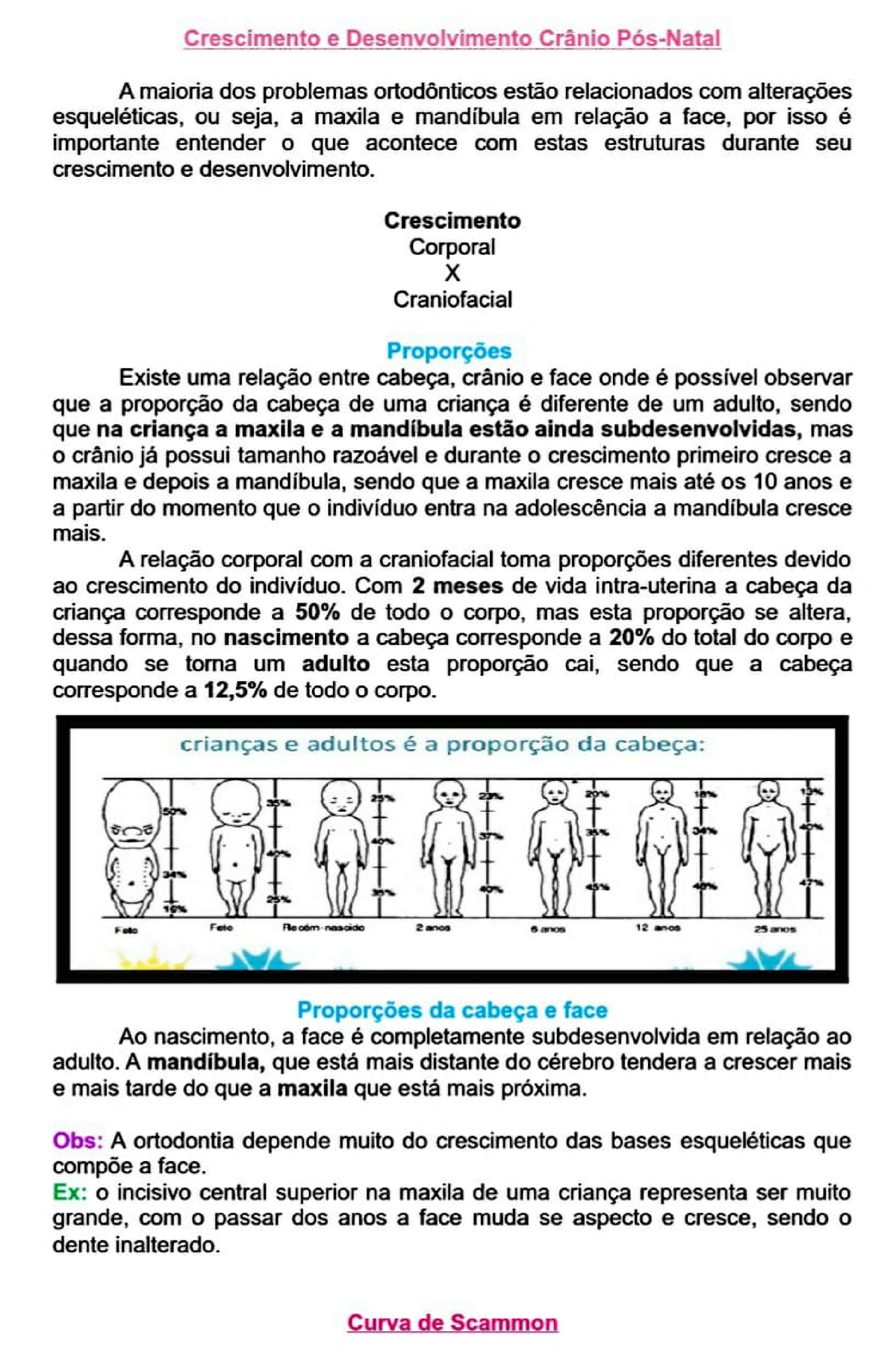 Crescimento da cabeça (crânio) maxila e mandíbula e sua relação