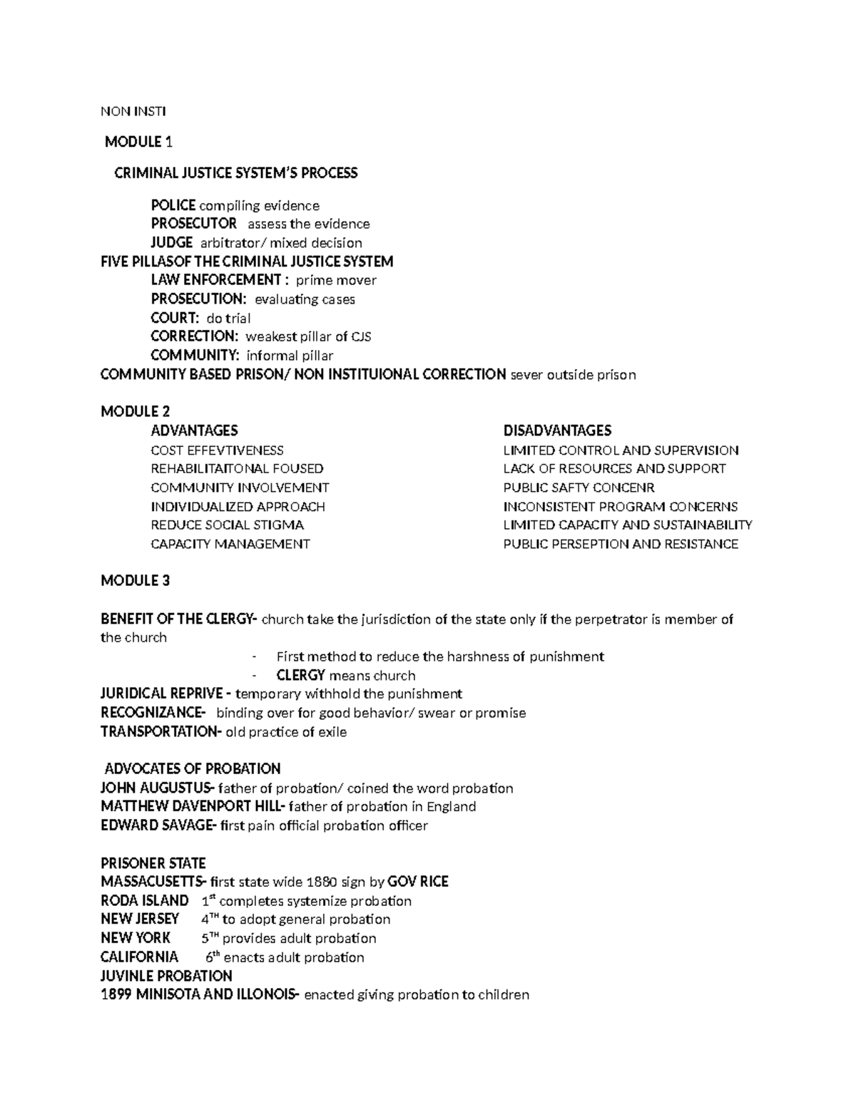 NON Insti - NON INSTI MODULE 1 CRIMINAL JUSTICE SYSTEM’S PROCESS POLICE ...