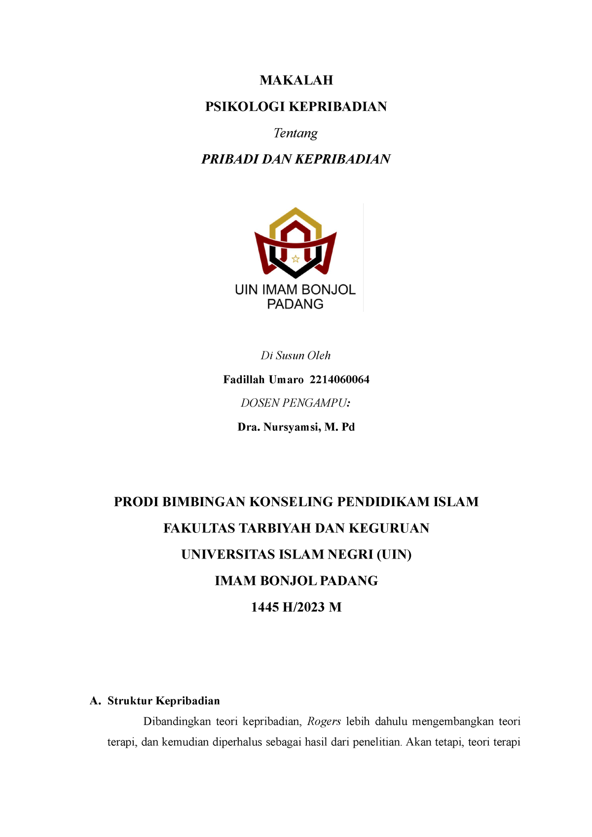 Makalah Psikologi Kepribadian Klpk 5 New Lah - MAKALAH PSIKOLOGI ...