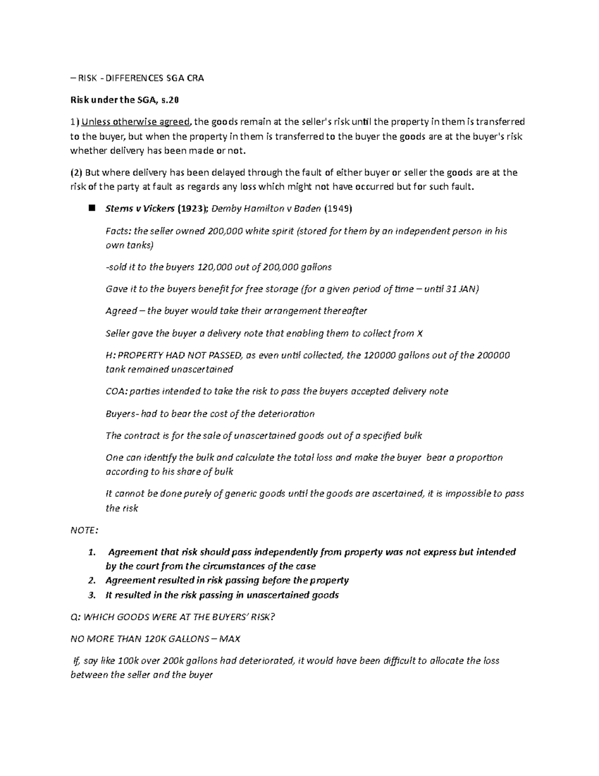 RISK of the property- distinguish - – RISK - DIFFERENCES SGA CRA Risk ...