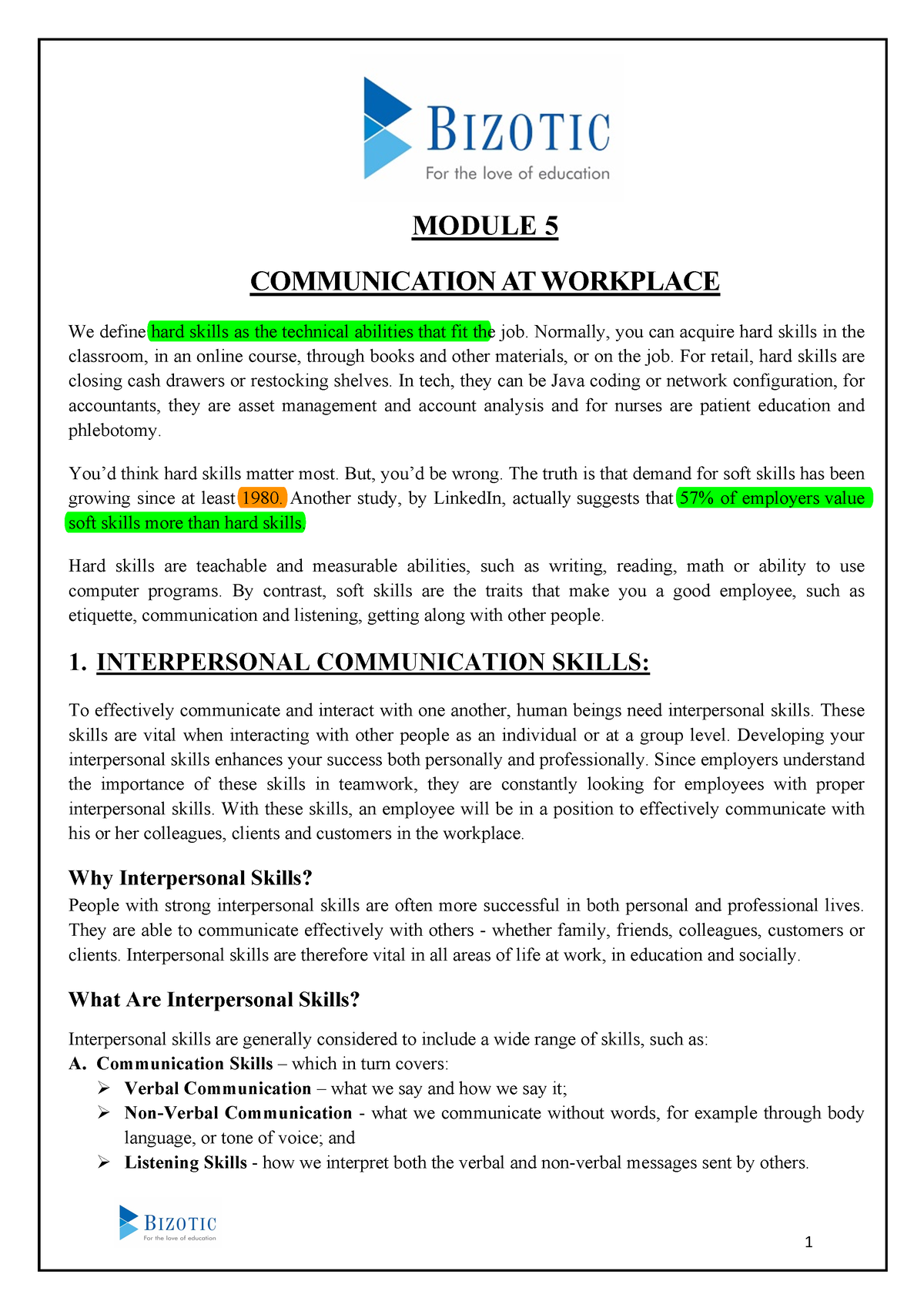 Copy Of Module 5 Student Notes - MODULE 5 COMMUNICATION AT WORKPLACE We ...