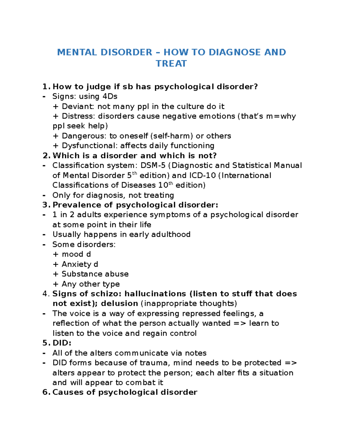 Psychology 1 - Mental illnesses, their symptoms, categorizations and ...