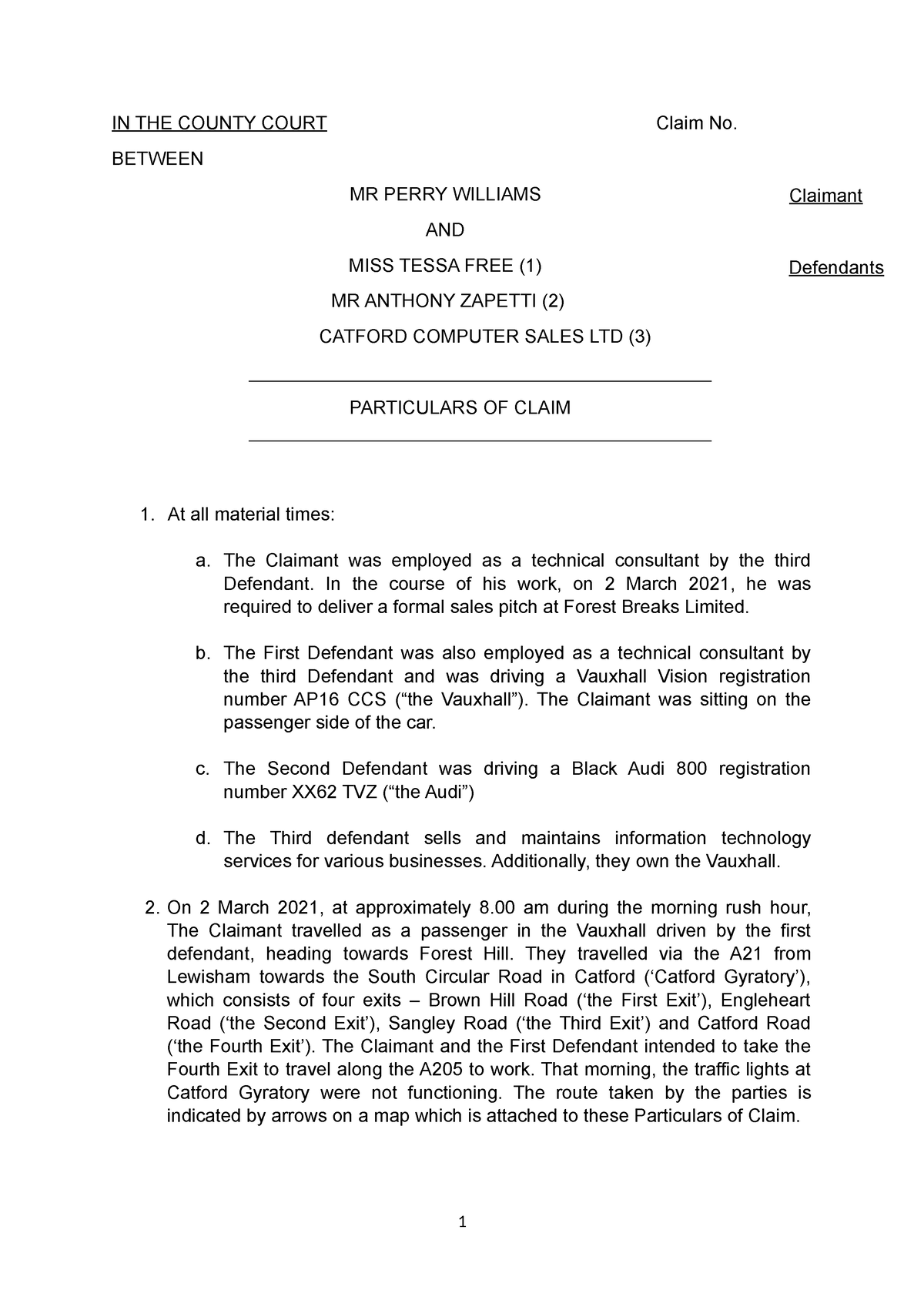 Skeleton Arguement Template - IN THE COUNTY COURT Claim No. BETWEEN MR ...