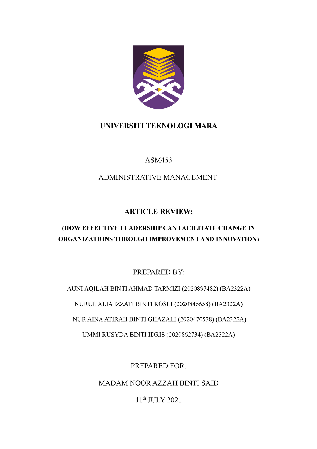 article review format uitm
