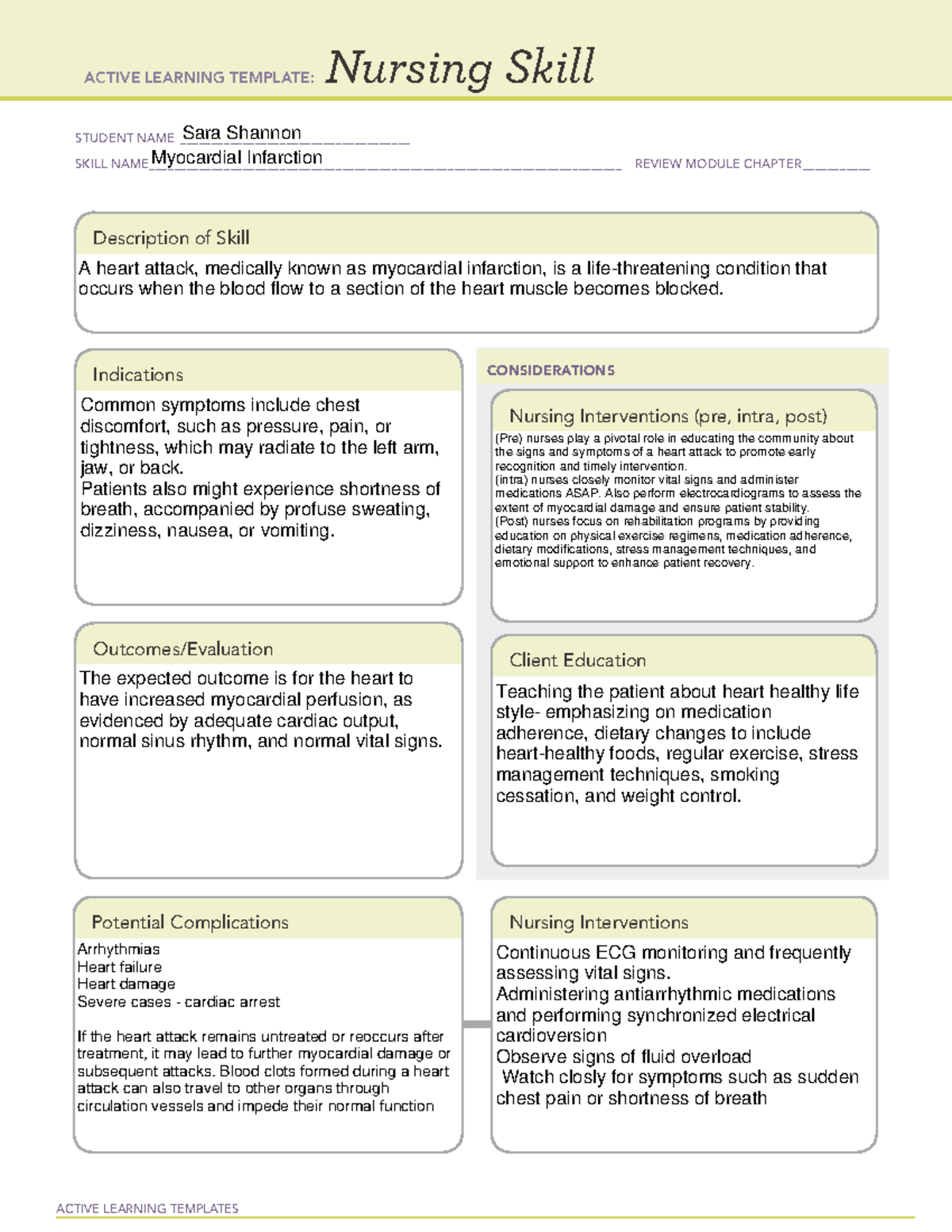 Nursing skill- MI - ATI MI - VN 202 - ACTIVE LEARNING TEMPLATES Nursing ...