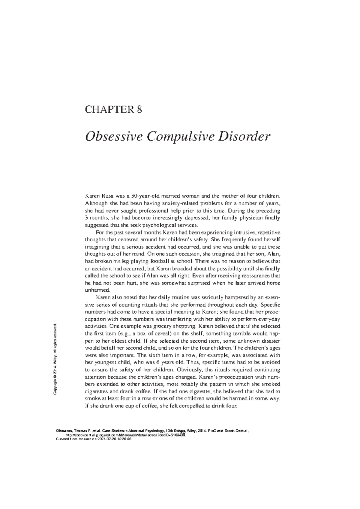 PSY3032 (Chapter 8 Obsessive Compulsive Disorder ) - CHAPTER 8 ...