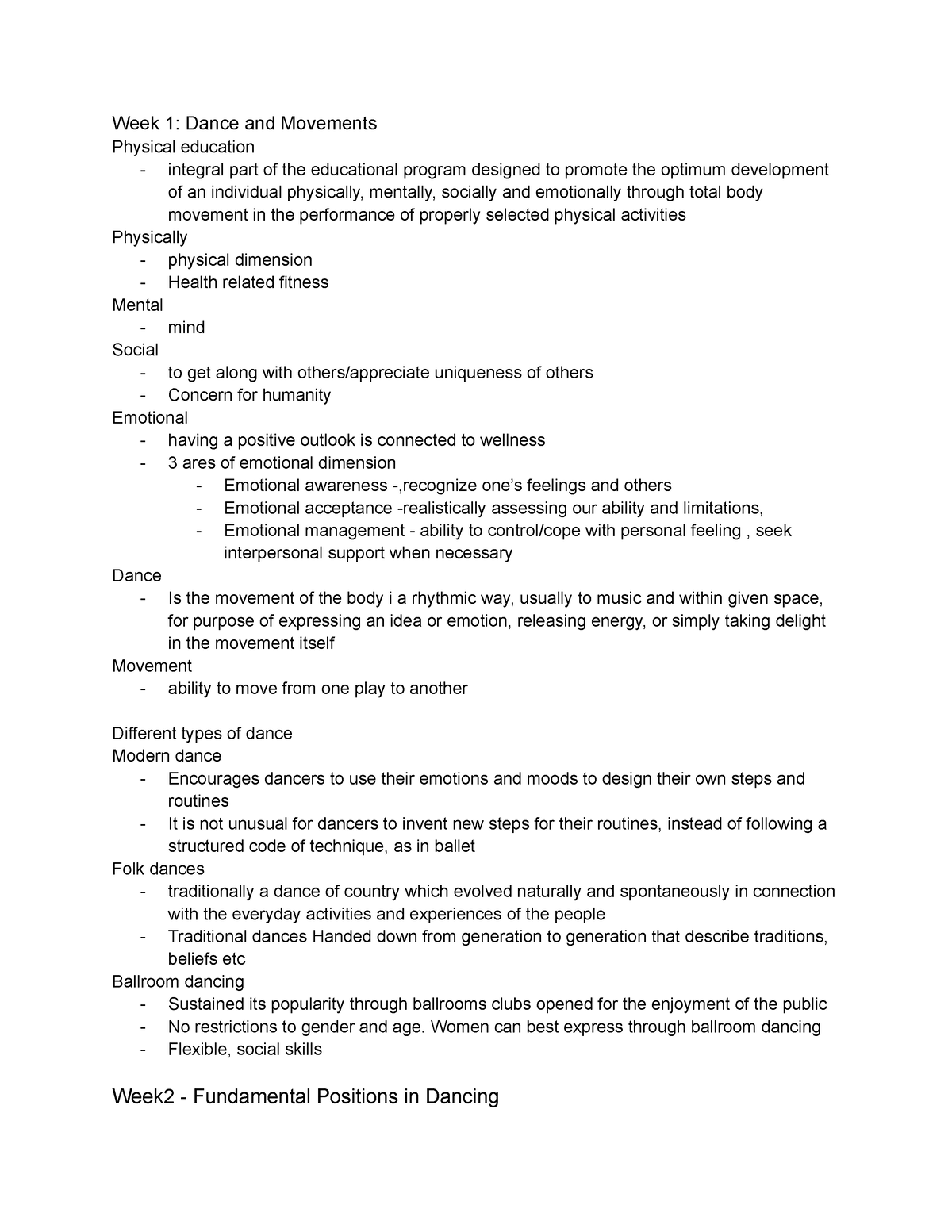 PE Notes - Dance Movements - Week 1: Dance And Movements Physical ...