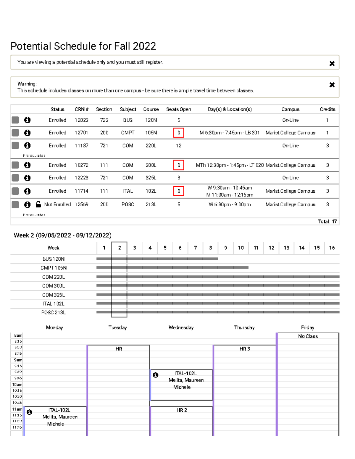 Schedule Planner Fall 2022 ! ! Potential Schedule for Fall 2022 You