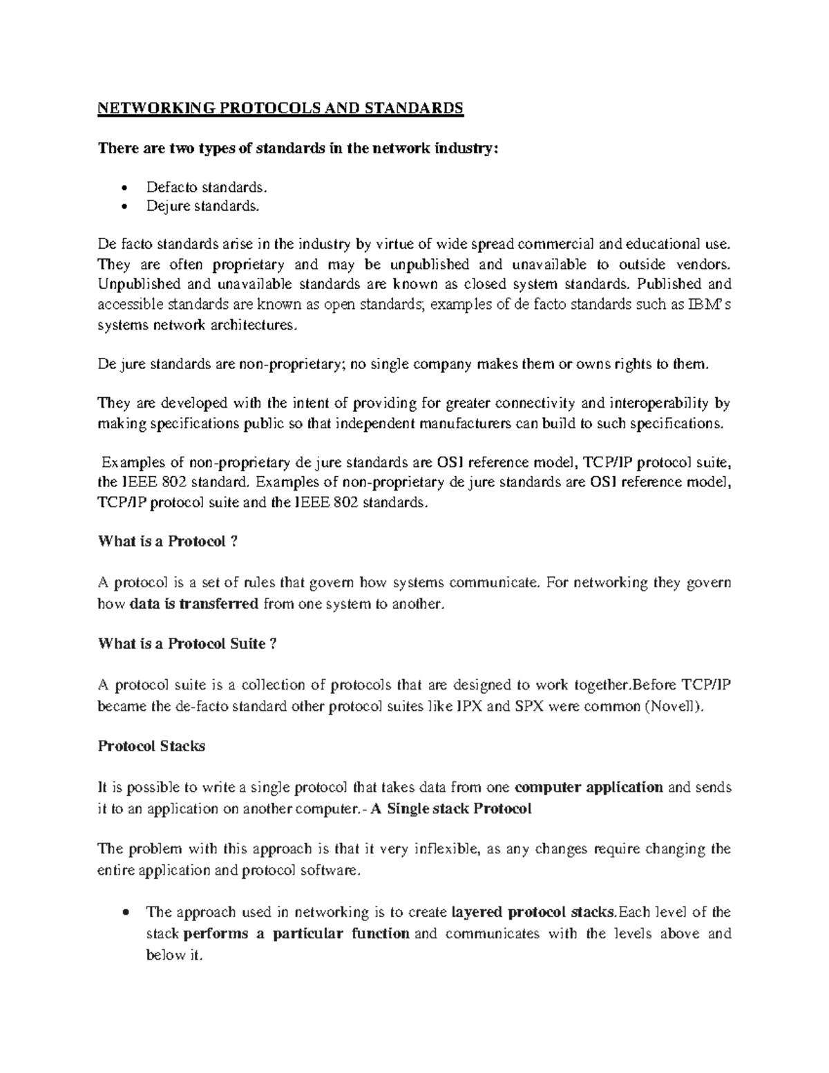 Networking Protocols And Standards