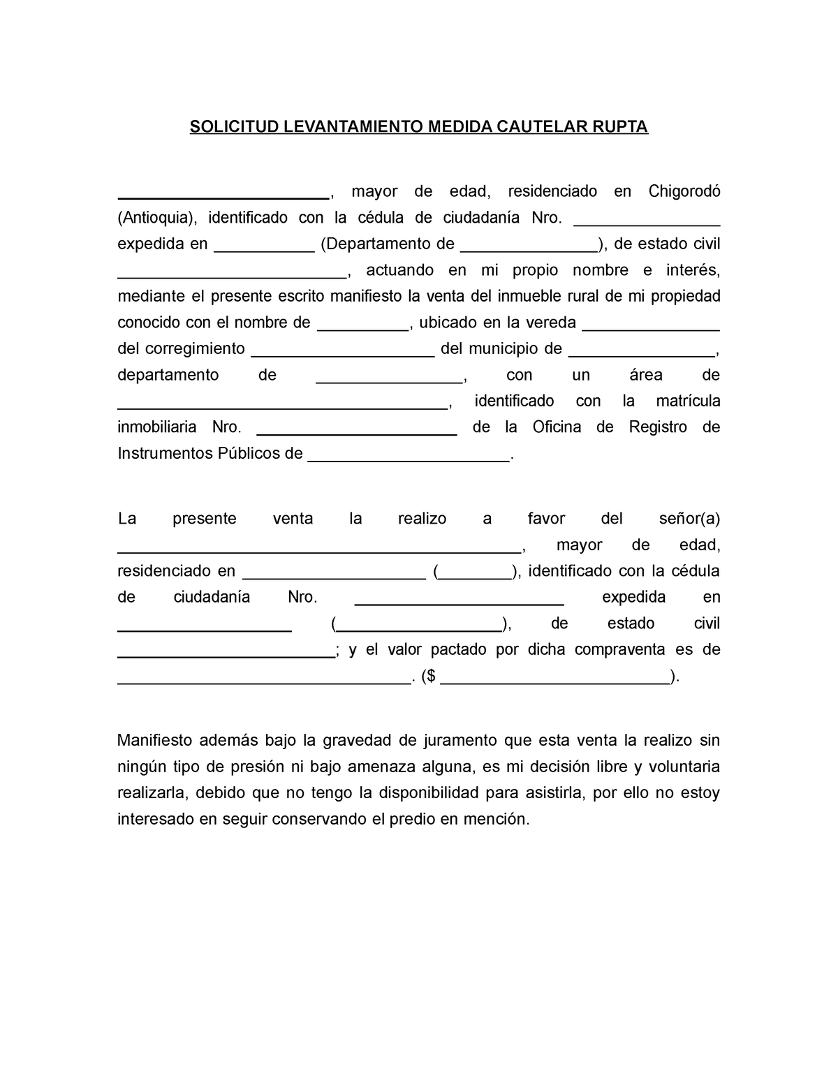 Formato Solicitud Rupta Solicitud Levantamiento Medida Cautelar Rupta 0565