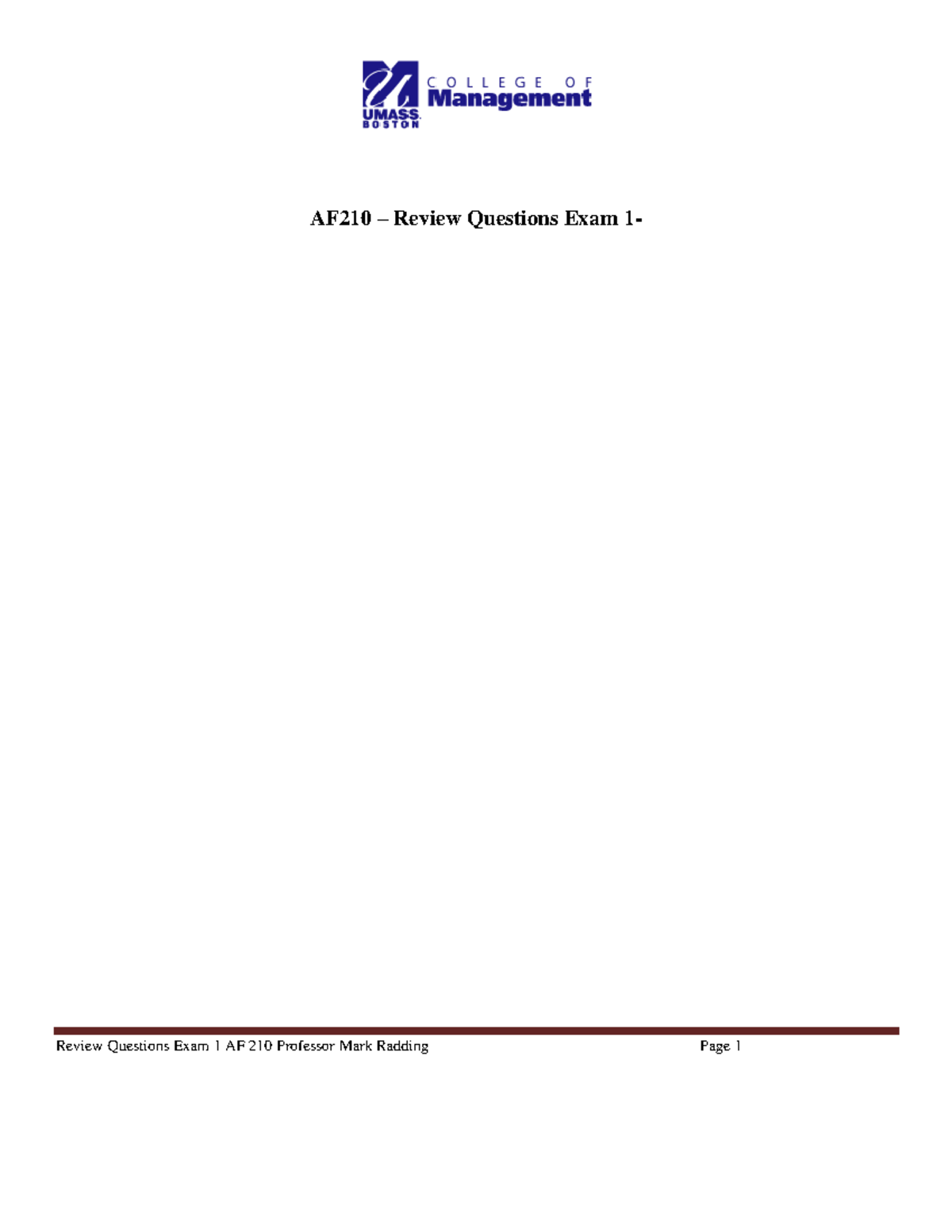 AF210 Review Questions Exam 1 - AF210 – Review Questions Exam 1- Review ...