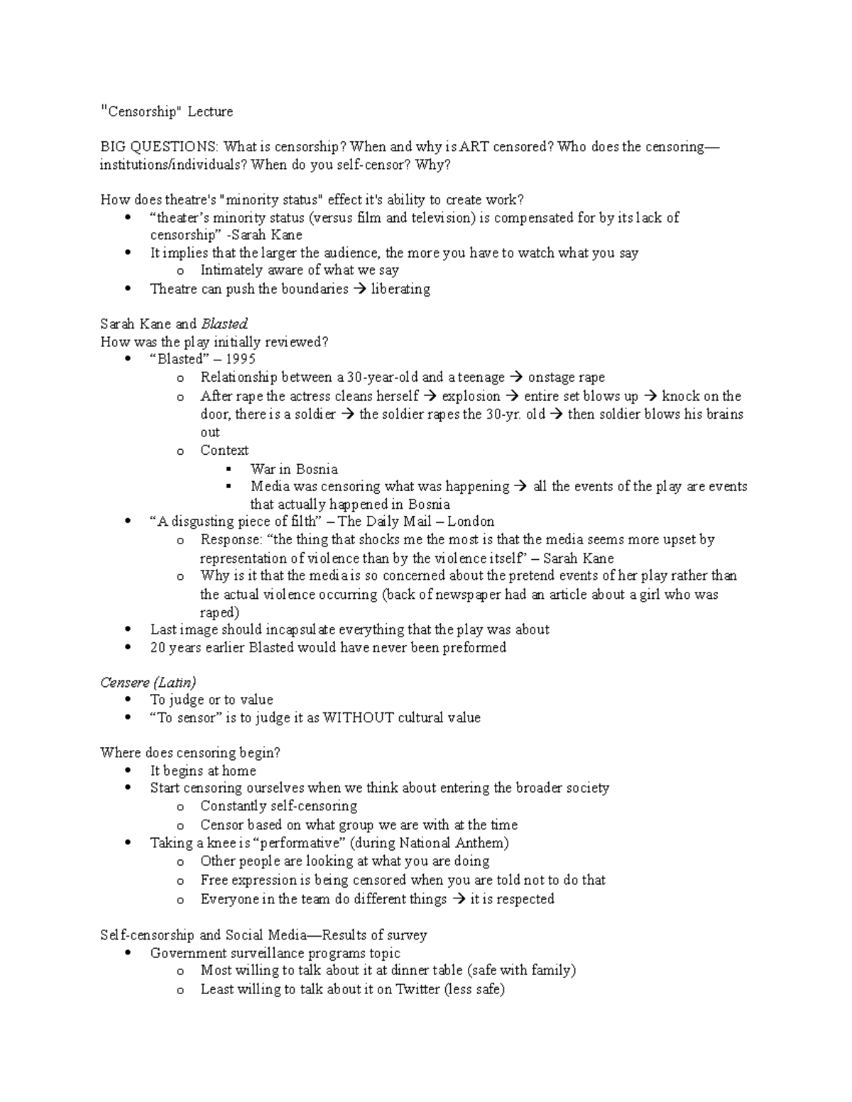 Lecture Censorship "Censorship" Lecture BIG QUESTIONS What is censorship? When Studocu