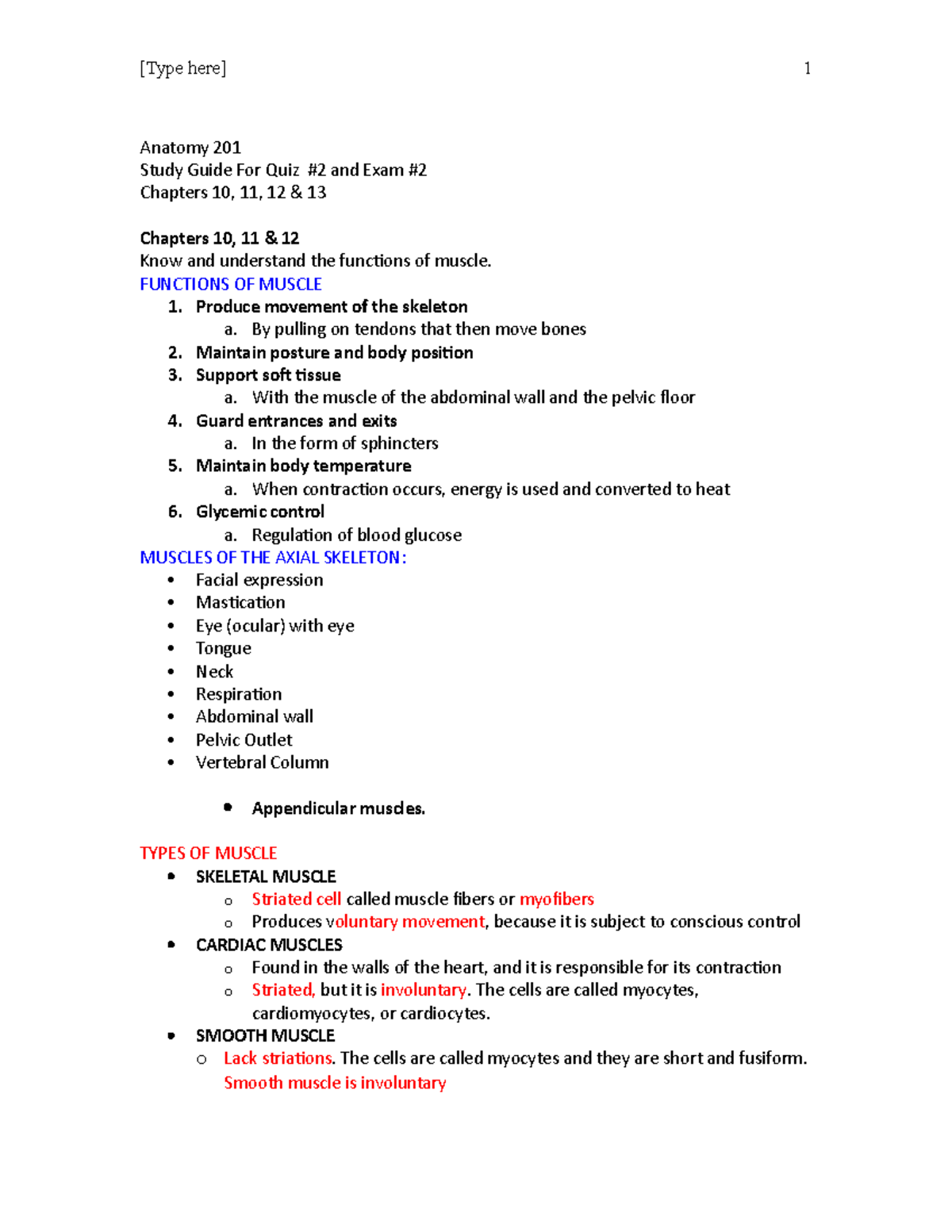 Exam 2 SG- ANAT 201 - Notes - Anatomy 201 Study Guide For Quiz #2 And ...