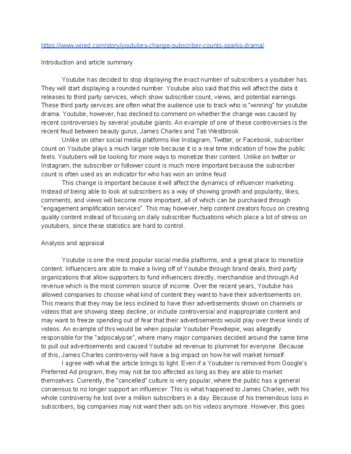 BUS 237 Assignment 1 - wired/story/youtubes-change-subscriber-counts ...