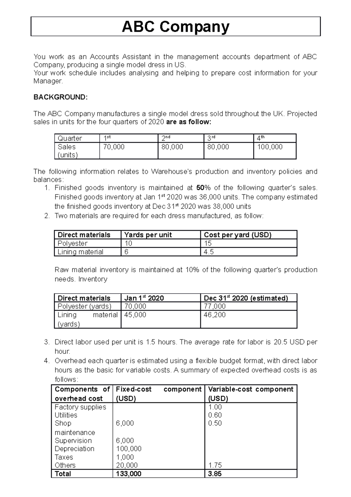 ABC Company case study K17405 K17409 - ABC Company You work as an ...