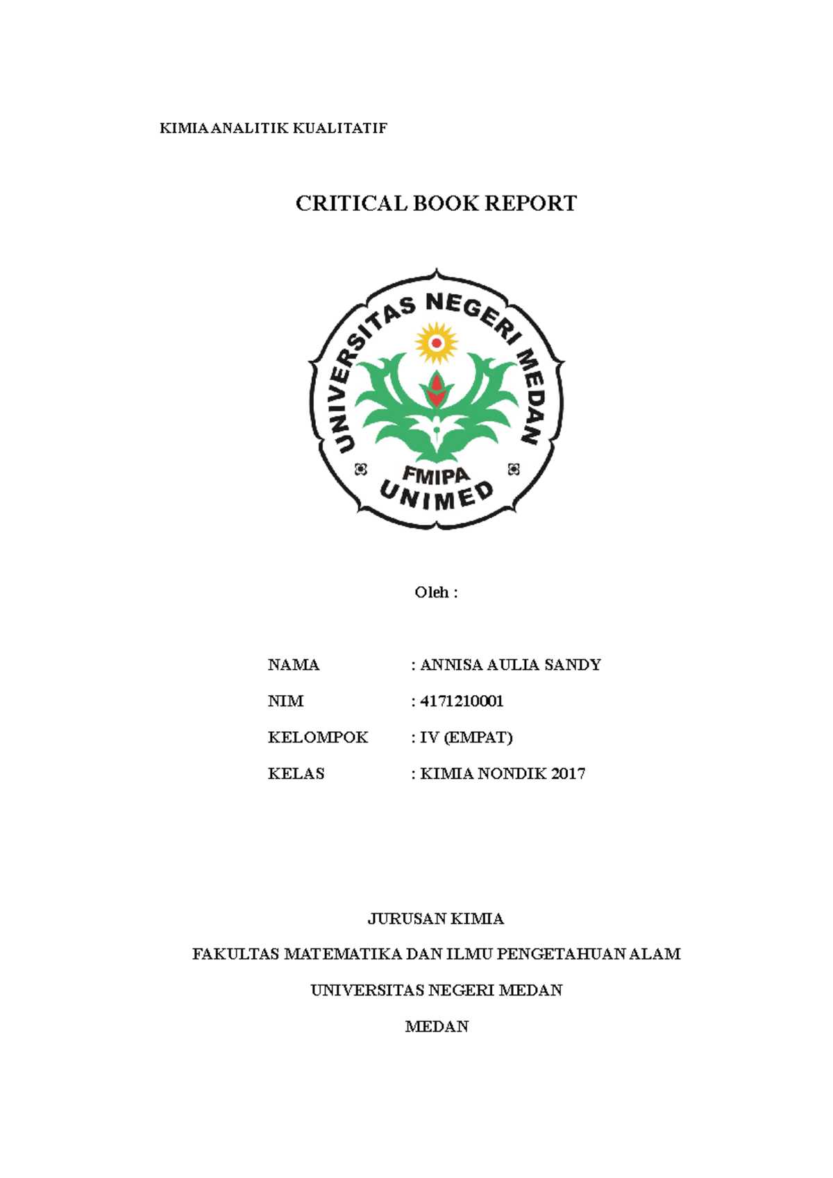 Isa Ulia S CBR - Tugas - KIMIA ANALITIK KUALITATIF CRITICAL BOOK REPORT ...