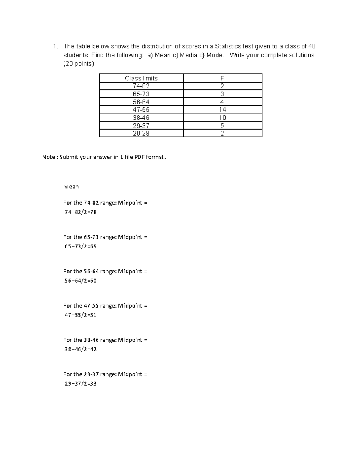 Q#3 MMW - Activity in MMW about statistics - The table below shows the ...