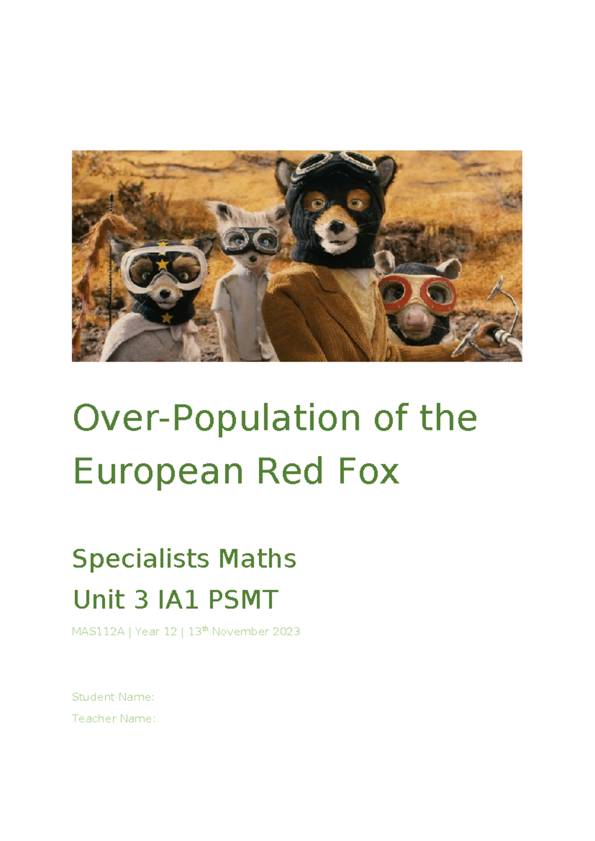 IA1 PSMT Unit 3 (Leslie matrix and modelling animal population) Over