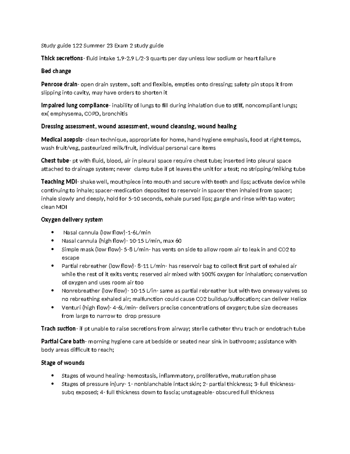 NSG 122 sum 23 Exam 2 study guide-1 - Study guide 122 Summer 23 Exam 2 ...