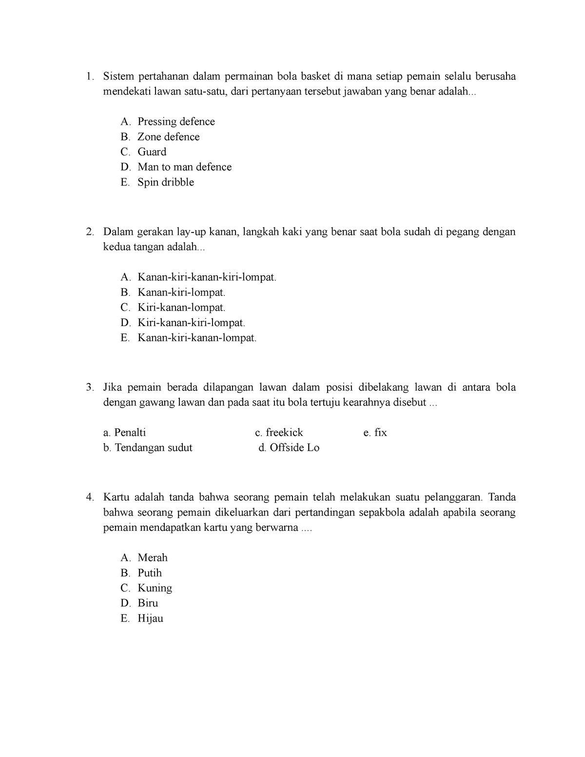 Soal Pjok Kelas Xi - Kjkjk - Sistem Pertahanan Dalam Permainan Bola ...