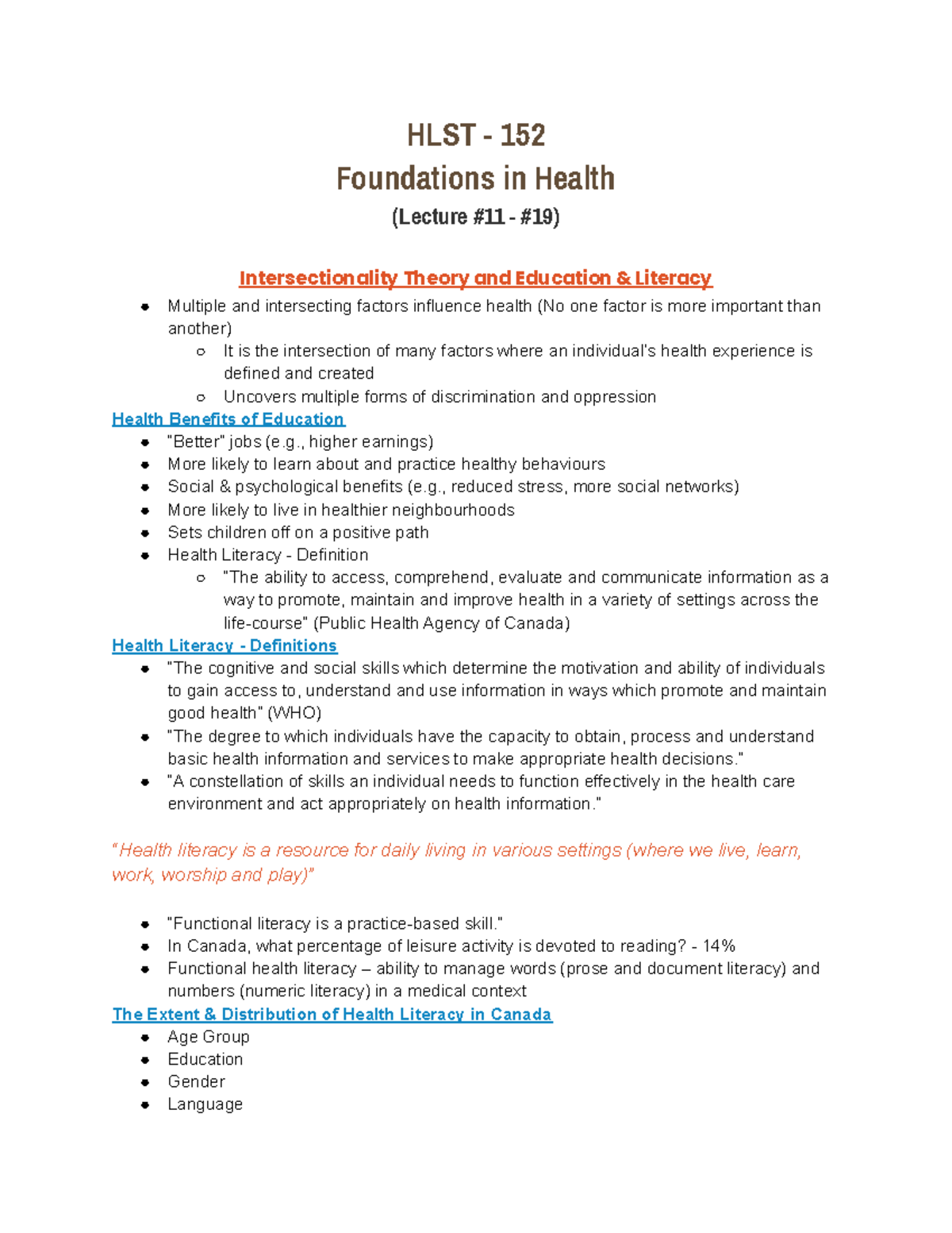 Foundations in Health (Final) HLST 152 Foundations in Health