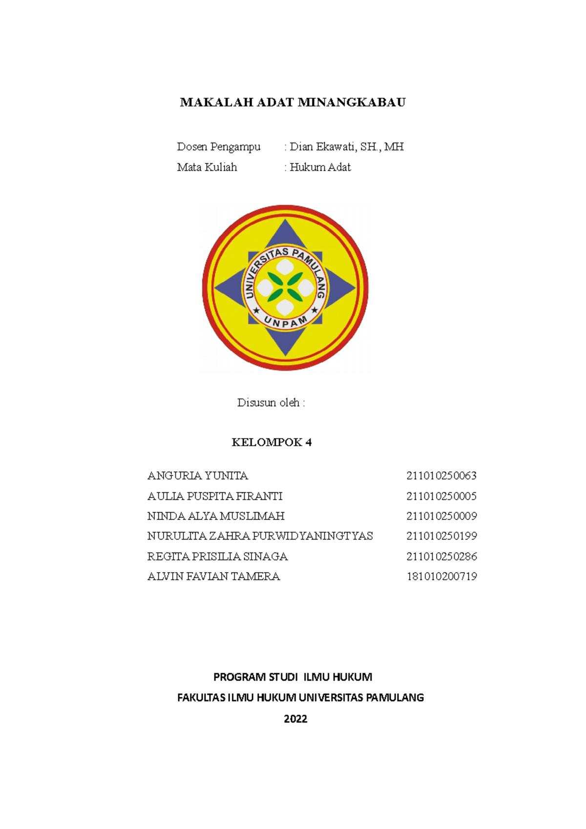 ADAT - Makalah Hukum Adat - MAKALAH ADAT MINANGKABAU Dosen Pengampu ...