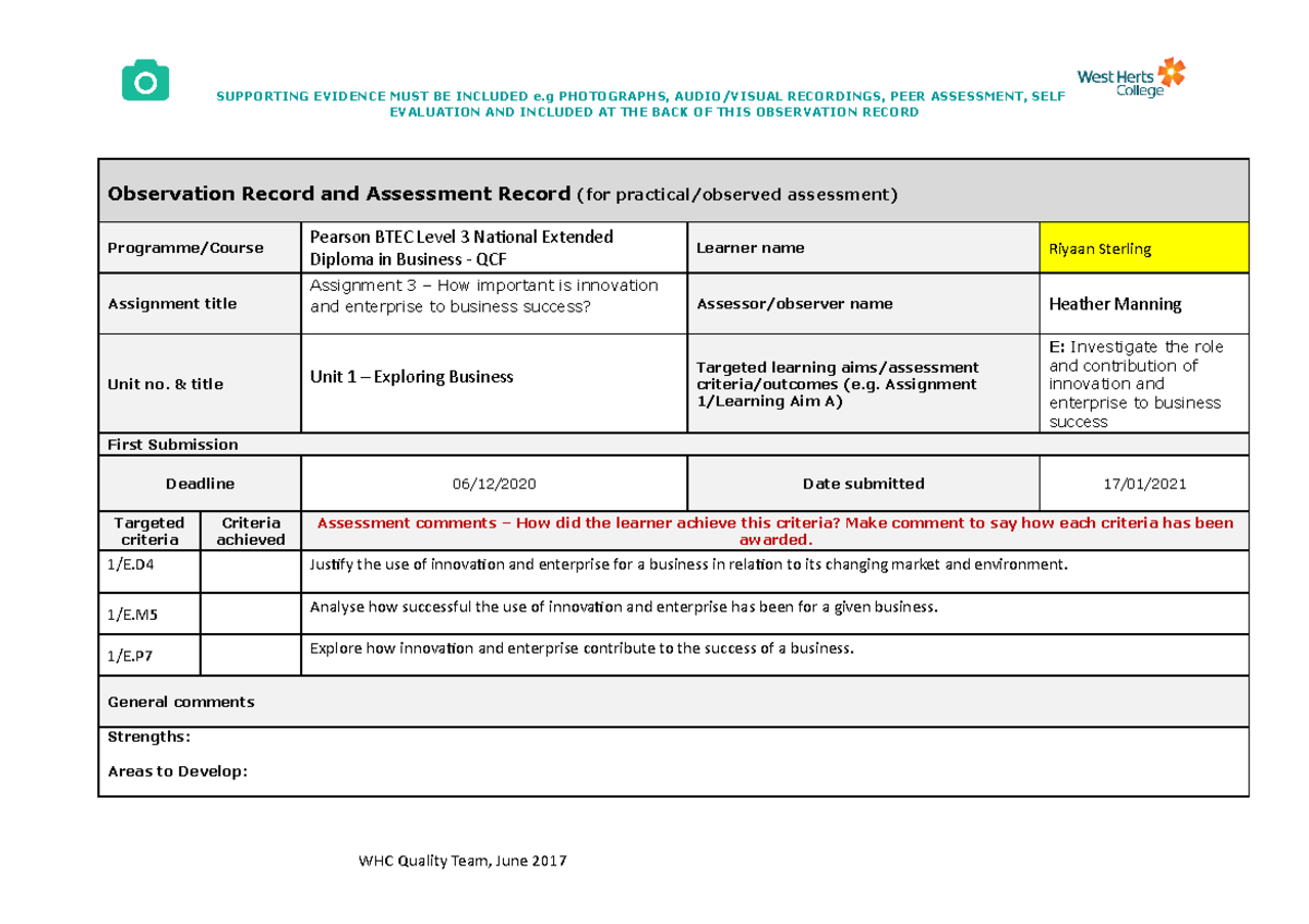 Observation Record Sheet-3 hhjjiii kkini - EVALUATION AND INCLUDED AT ...