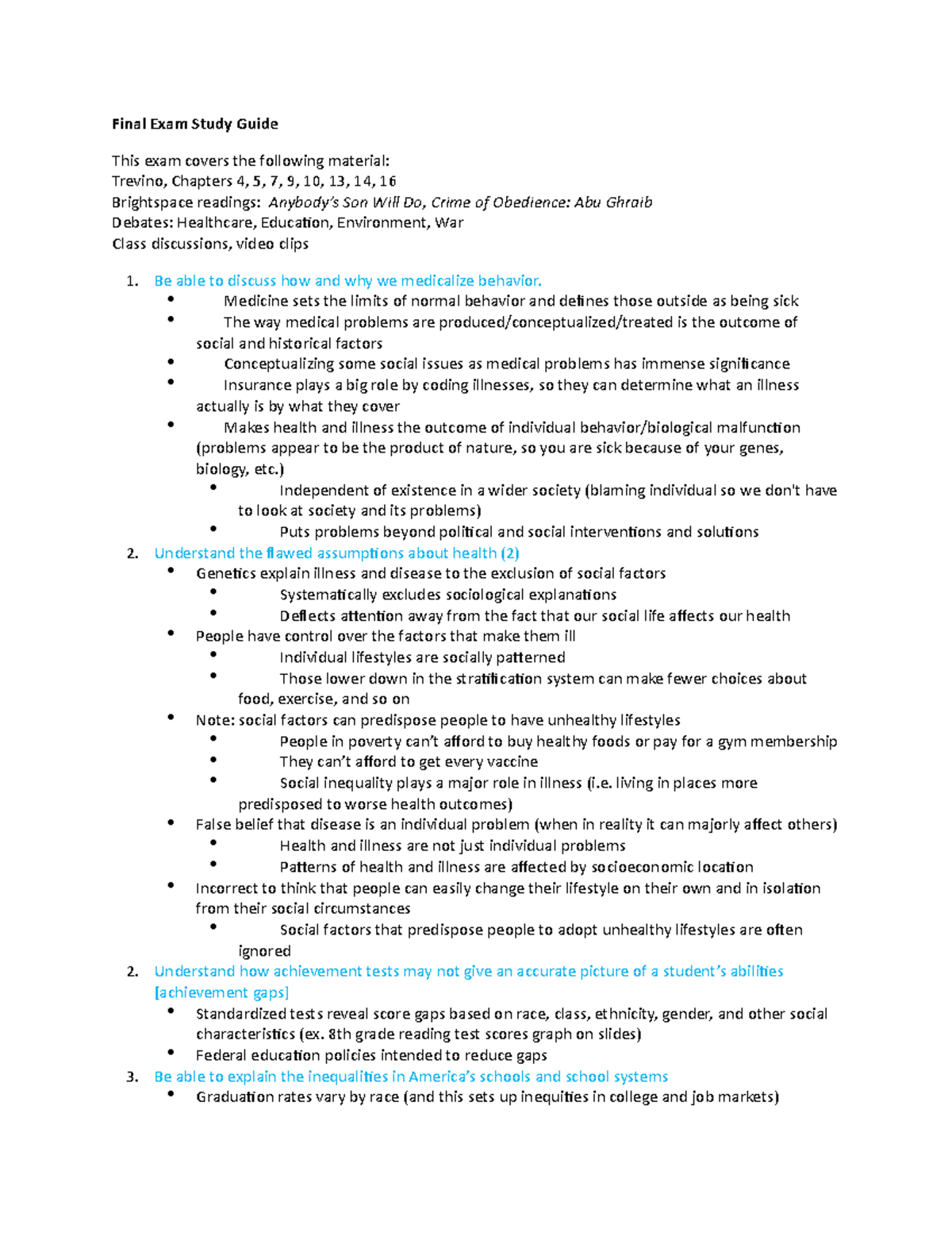 Final Exam Study Guide - Laurie Woods - Final Exam Study Guide This ...