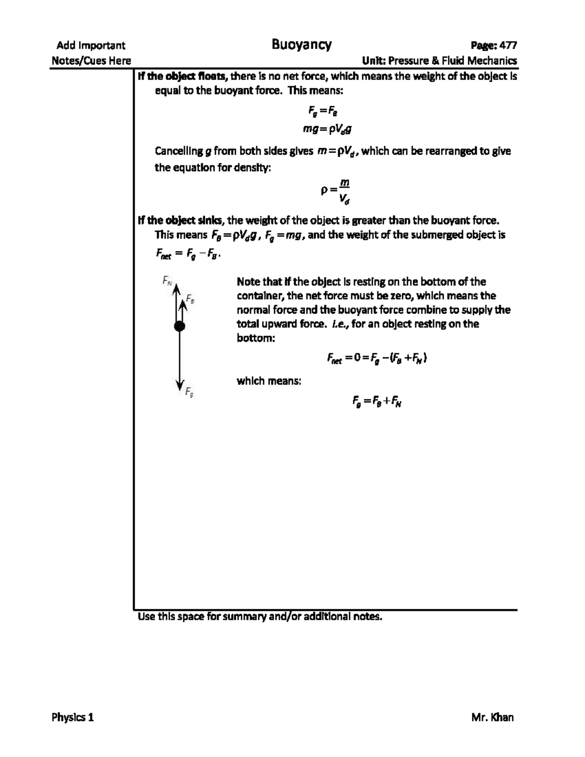Phys2211 Section 38 Add Important Buoyancy Page 477 Here Unit