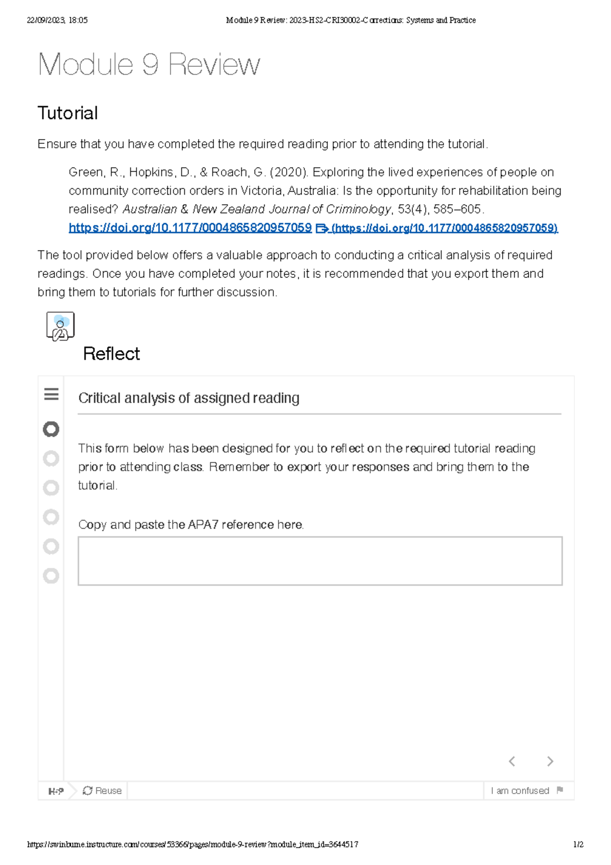 Module 9 Review 2023HS2CRI30002Corrections Systems and Practice