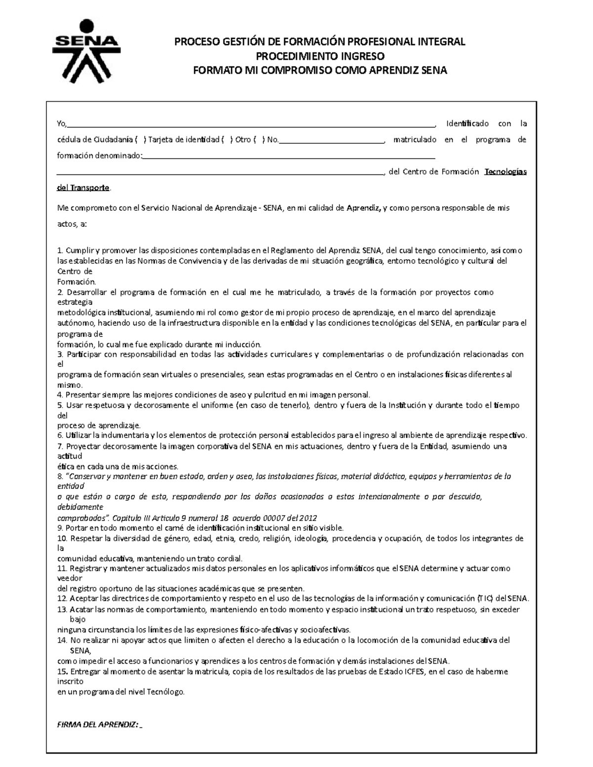 2 GFPI-F-015 Formato Compromiso Del Aprendiz V2 - PROCESO GESTIÓN DE ...