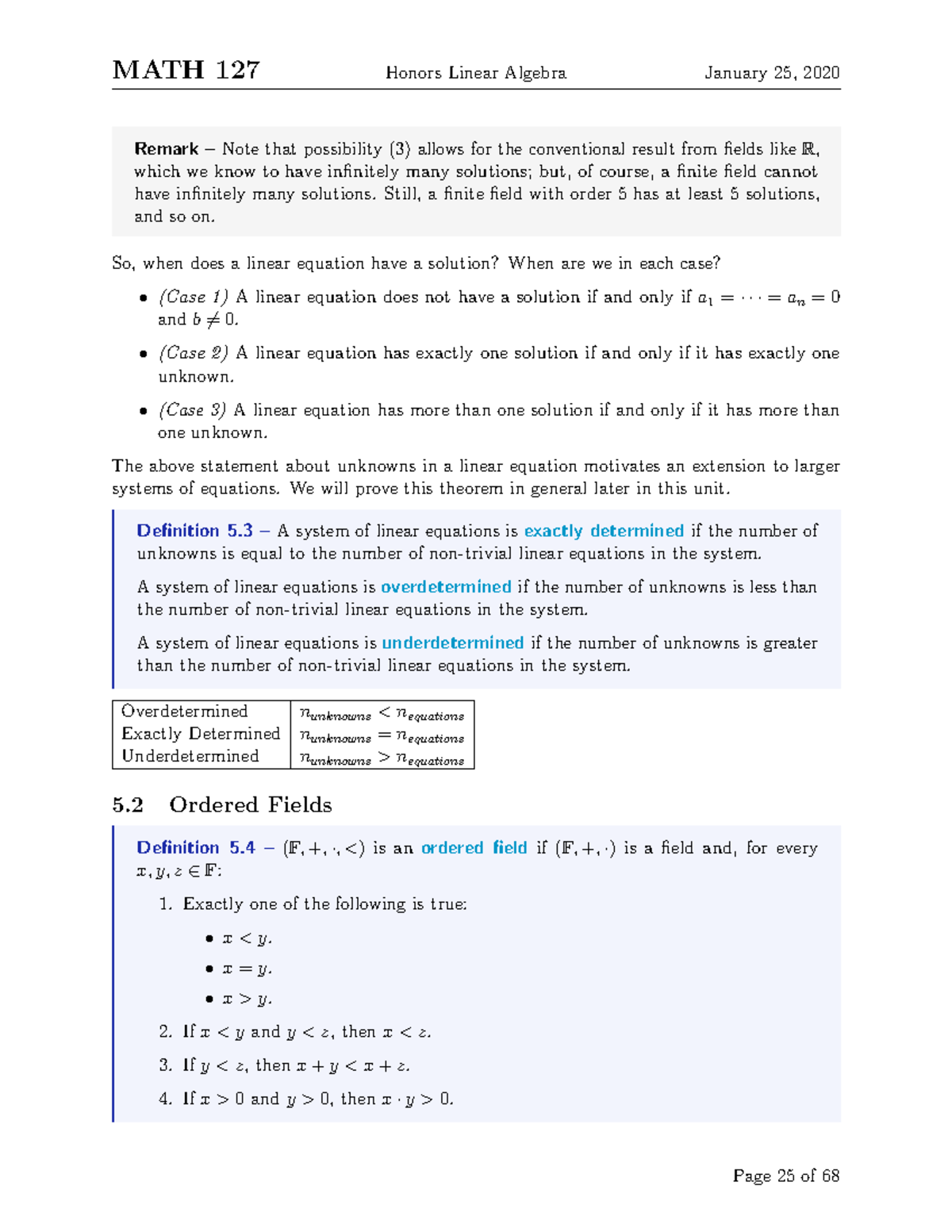 MATH 235-25 - Lecture Notes 25 - MATH 127 Honors Linear Algebra January ...