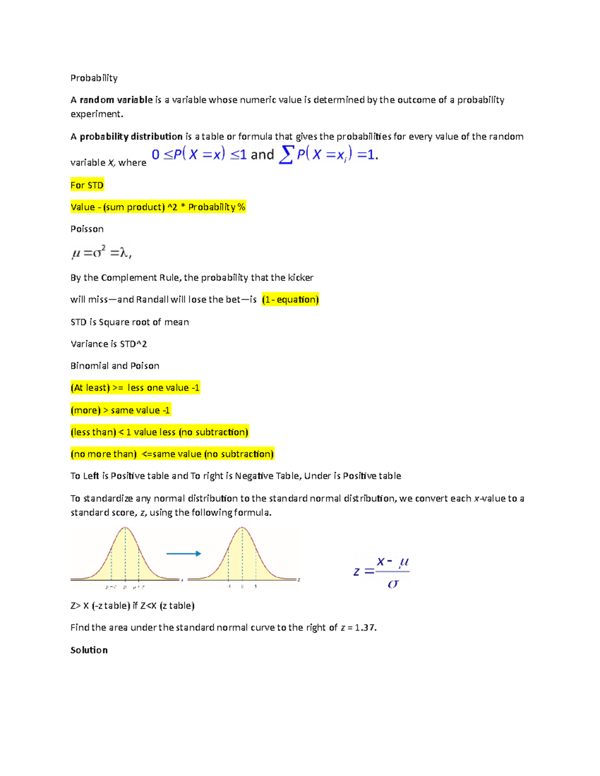 Binomial and Poison - Cheat Sheet - Probability A random variable is a ...