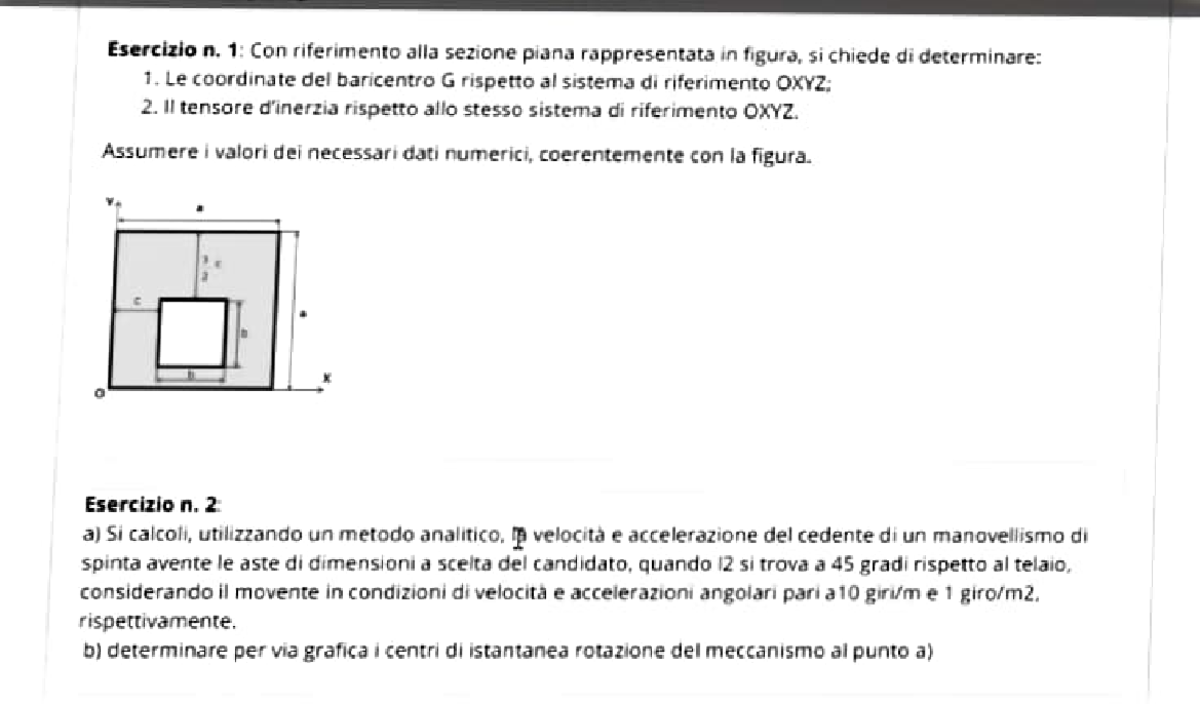 Fondamenti Di Meccanica - Esercizio N. 1: Con Riferimento Alla Sezione ...