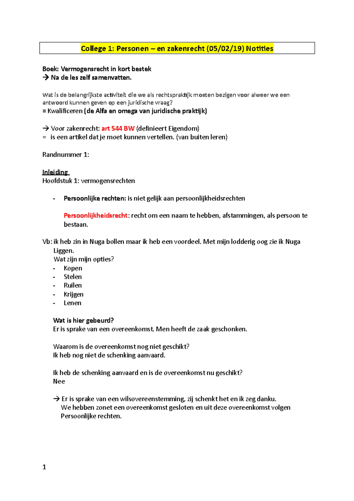 College 1- Personenrecht - College 1: Personen En Zakenrecht Notities ...