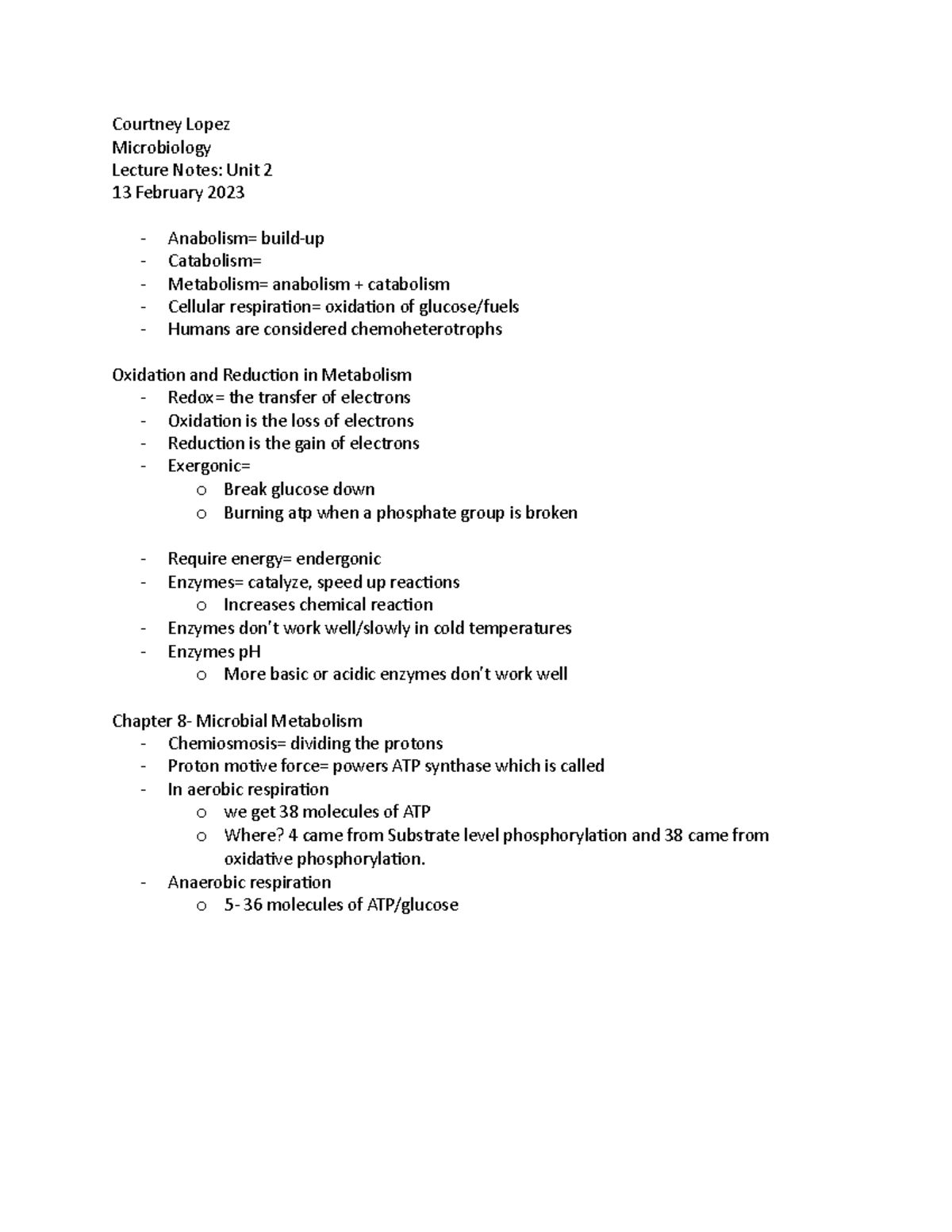 Micro Unit 2 - helpful for exam 2 - Courtney Lopez Microbiology Lecture ...