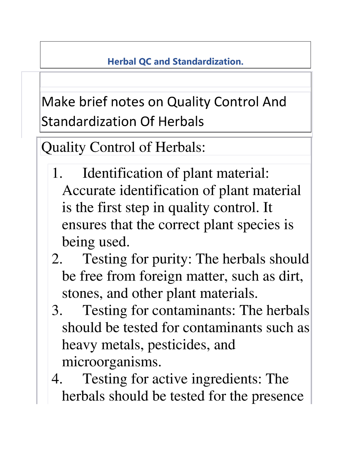 Standardization 1-3 - Herbal QC And Standardization. Make Brief Notes ...