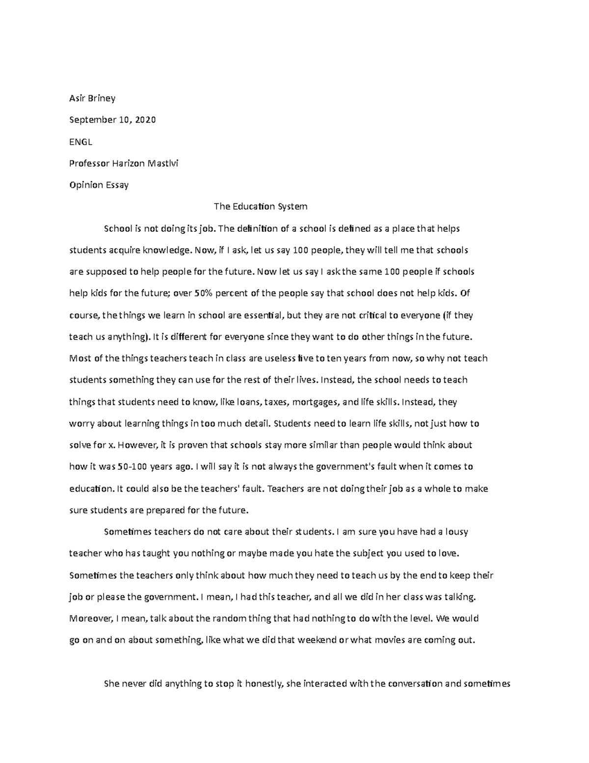 opinion essay grade 10