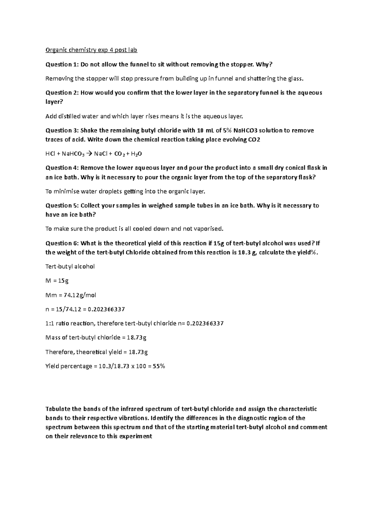 POst lab questions and answers Organic chemistry exp 4 post lab