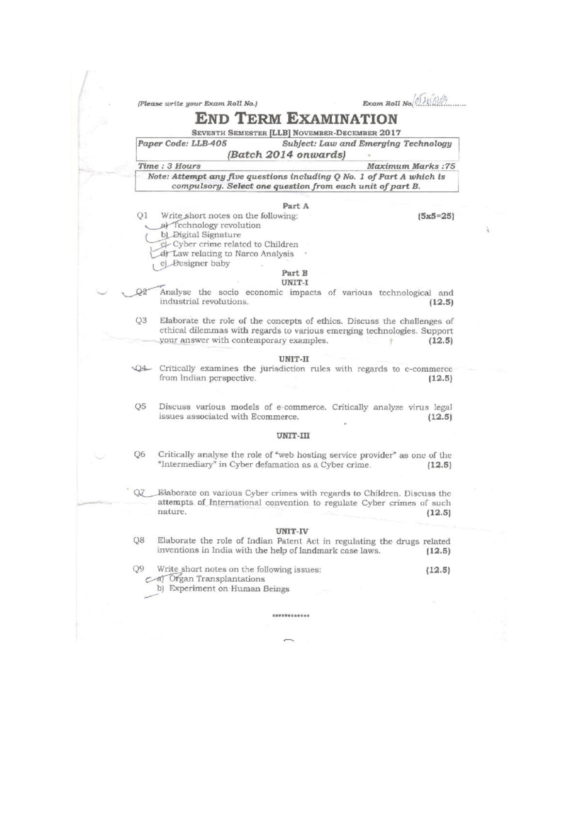 Law and tech 2017 - Law and emerging technology 2017 Question Paper ...