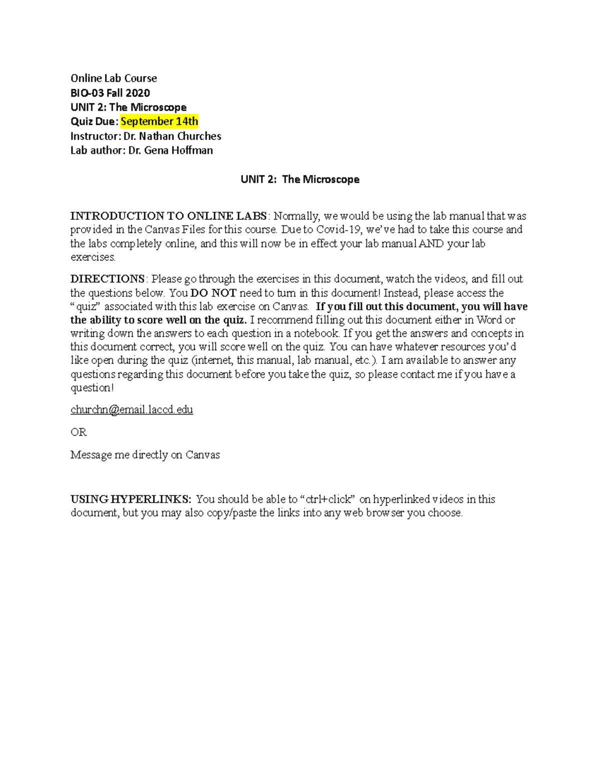 Unit 2 Microscopes Online LAB Microscope Online Lab Course BIO03