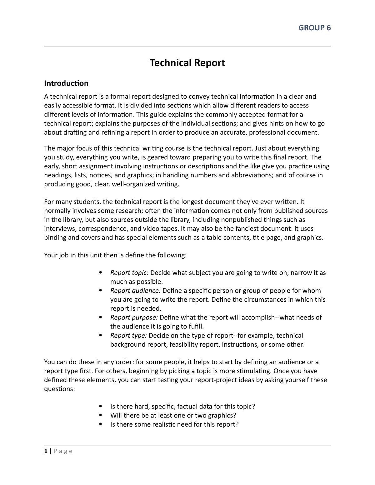 technical report writing examples
