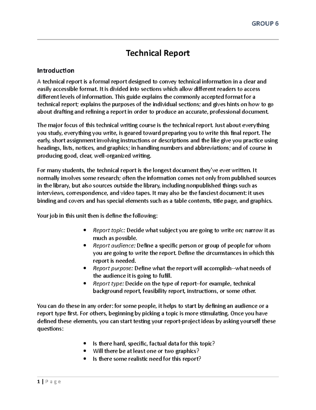 what technical report writing